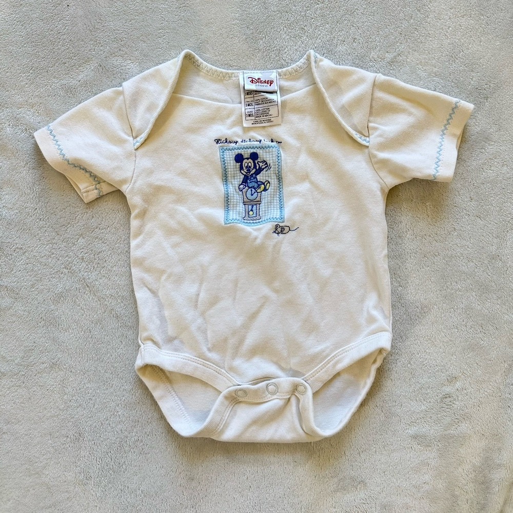 Vtg Disney Minnie Mouse Nursery Rhyme Embroidered Body Suit Baby Boys 3 mos